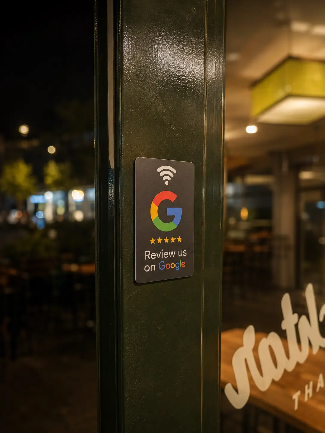 NFC-Karte am Türrahmen eines Restaurants